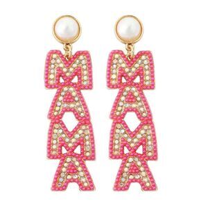Pink MAMA Letter‎ Beaded Bohemian Elegant Faux Pearl Drop Earrings